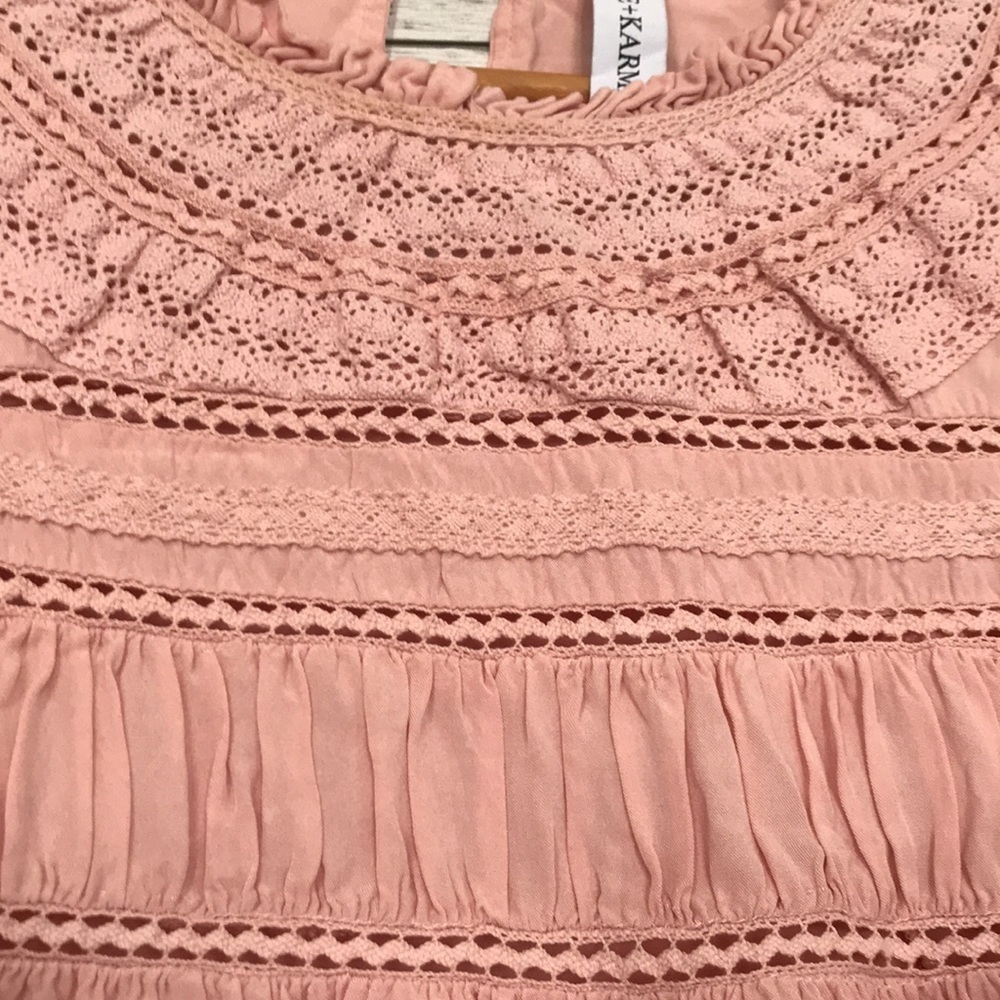 Grace + Karma ruffle crochet babydoll bohemian shirt size L loose fit pink - Picture 5 of 11